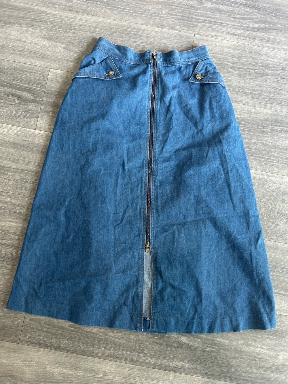 Vintage 70s/80s Jean Machine Denim A-Line Midi Skirt with Front Zip  Sz16